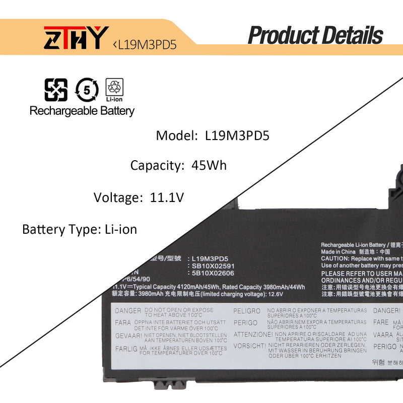 ZTHY L19M3PD5 L19C3PD5 Laptop Battery Replacement for Lenovo ThinkPad E14 Gen 2 / E14 Gen 3 / E14 Gen 4 / E15 Gen 2 / E15 Gen 3 / E15 Gen 4 Series L19D3PD5 L19L3PD5 L20C3PD4 L20L3PD4 L20M3PD4 45Wh