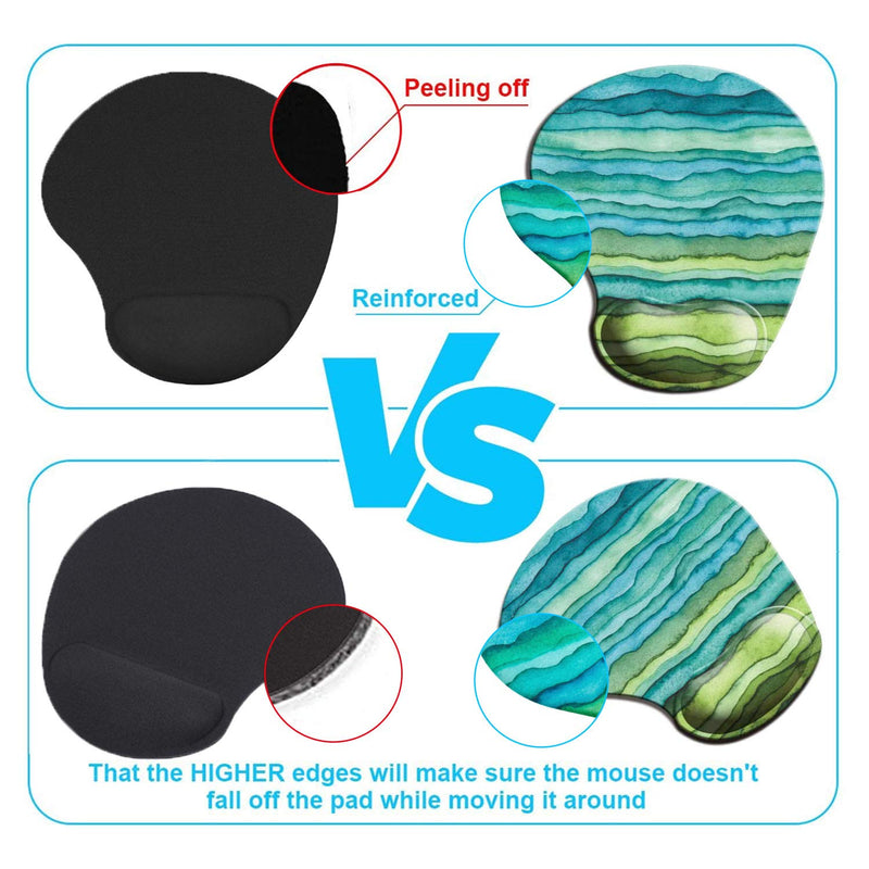 Dooke Ergonomic Mouse Pad with Wrist Support, Cute Mouse Pads with Non-Slip Rubber Base for Home Office Working Studying Easy Typing & Pain Relief Green Wave