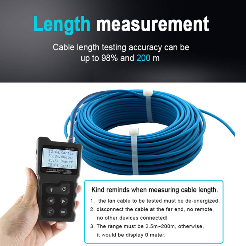 Network Cable Tester, Poe Cable Tester for CAT5e/CAT6/CAT6a, Ethernet Network Tester with NCV, NF-8209 Network Cable Tracker, Test Fault Distance Location and Length Measurement by TDR