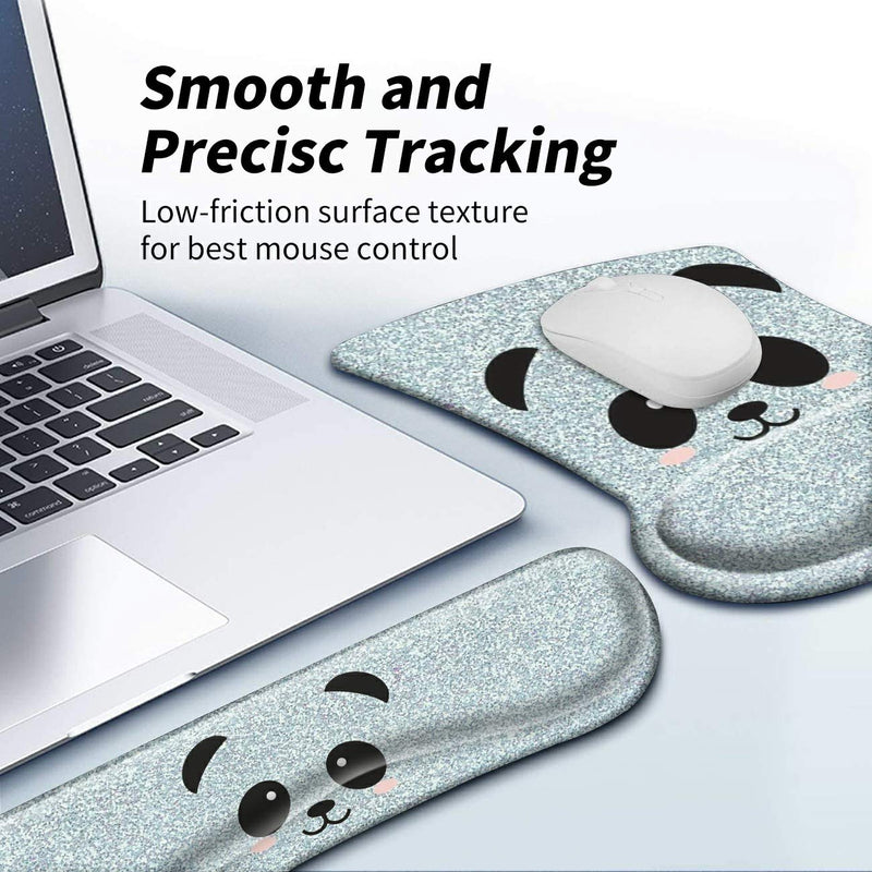 Skyfree Mouse Pad with Wrist Support Gel Ergonomic Gaming Mousepad with Wrist Rest for Laptop Computer Home Office Working Cute Panda Face Mouse Mat + A Cute Coffee Pad