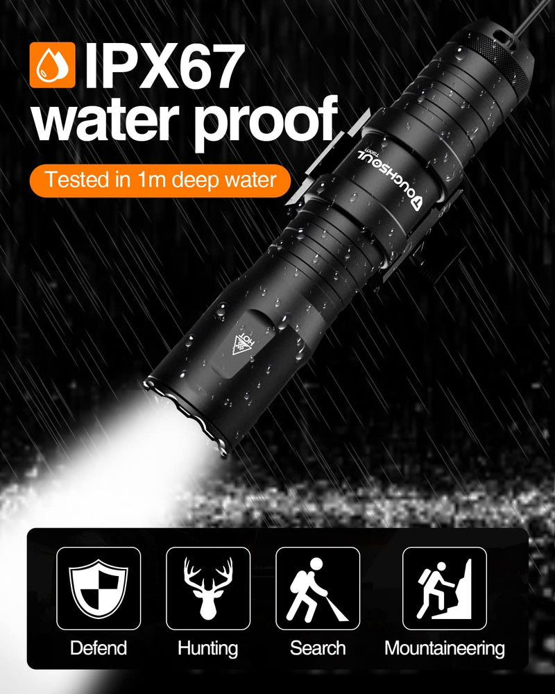 TOUGHSOUL Tactical Flashlight 1250 Lumens Picatinny Rail Mounted Rechargeable Tactical Flashlight with Remote Pressure Switch. LED Weapon Light with Flashlight Mount, Rechargeable Batteries Included