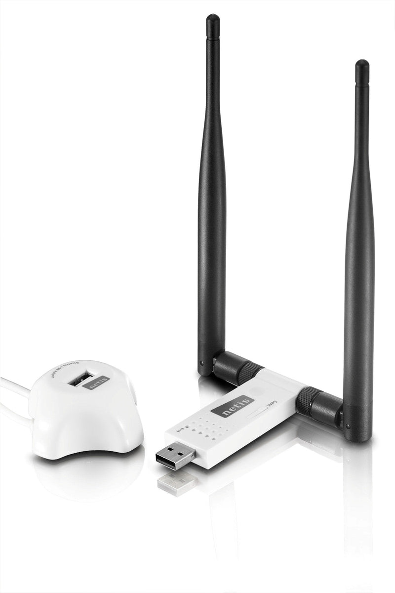 Netis Wireless N 300Mbps Long-Range USB Adapter with Two 5dBi Antennas and USB 2.0 Cradle (WF-2116), 300 Mbps High Gain