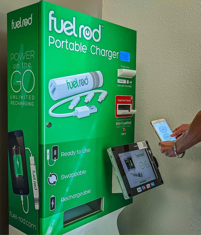FuelRod Portable Charger Kit - Pack of 2 - Includes All Cables & Adapters Compatible with All Tablets & Smart Phones, Rechargeable Backup Power Bank, Swap for Charged Rod at Kiosk White