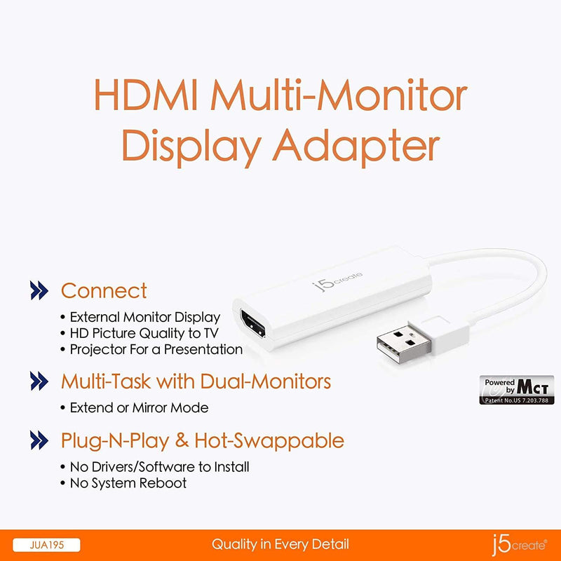 j5create USB to HDMI Display Adapter- USB to HDMI 1080P cable converter adapter for Windows 10/8.1/8/7, XP, and Mac OS
