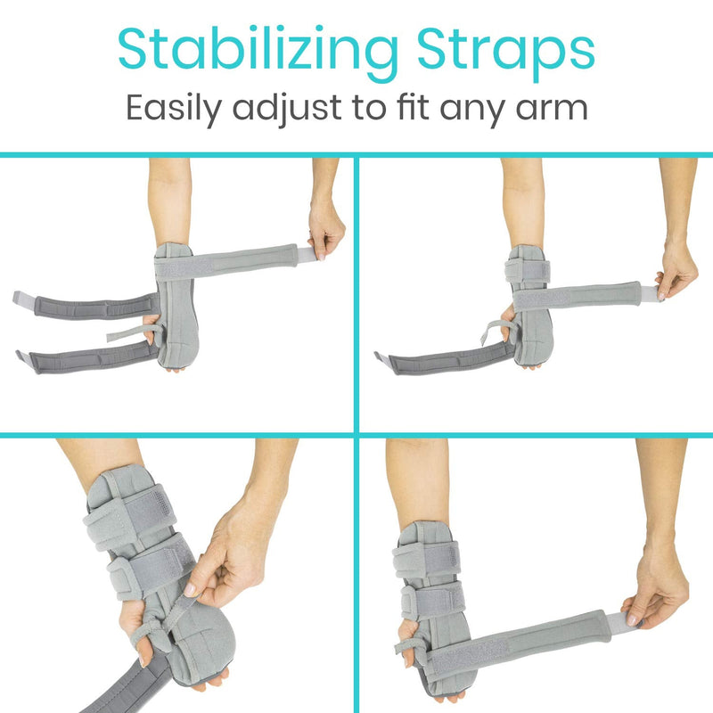 Vive Resting Hand Splint (Right) - Night Immobilizer Wrist Finger Brace - Thumb Stabilizer Wrap - For Arthritis, Tendonitis, Carpal Tunnel Pain - Functional Support For Sprains Fractures (Small) Gray Right (Small)