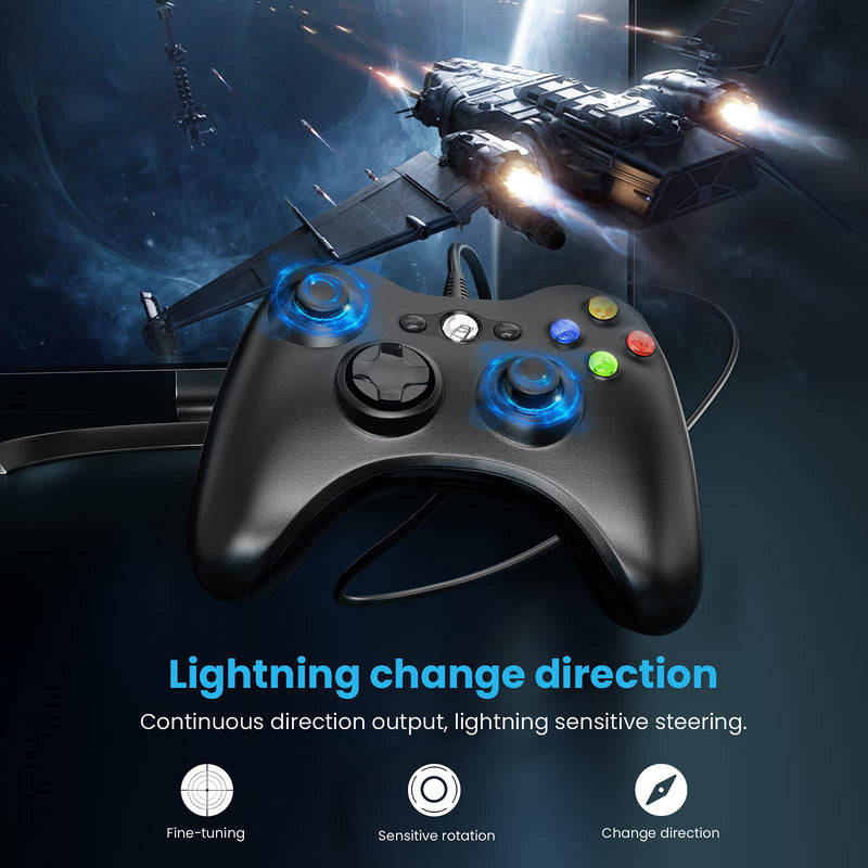 Wired Controller for Xbox 360, YAEYE Game Controller for Xbox 360 with Dual-Vibration Turbo for Microsoft Xbox 360/360 Slim and PC Windows 7,8,10 Black