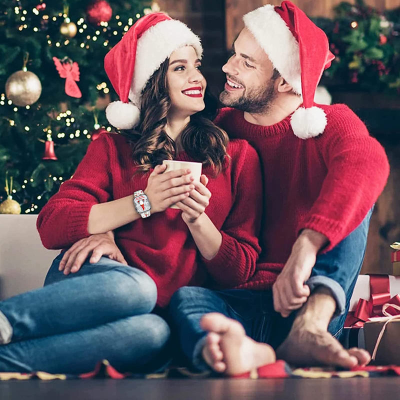 Christmas Silicone Bands Compatible for Apple Watch 38mm 40mm 41mm 44mm 42mm 45mm, Xmas Adjustable Soft Sports Wristband Strap for iWatch SE & Series 7/6/5/4/3/2/1 Christmas Gnome White 38mm/40mm/42mm