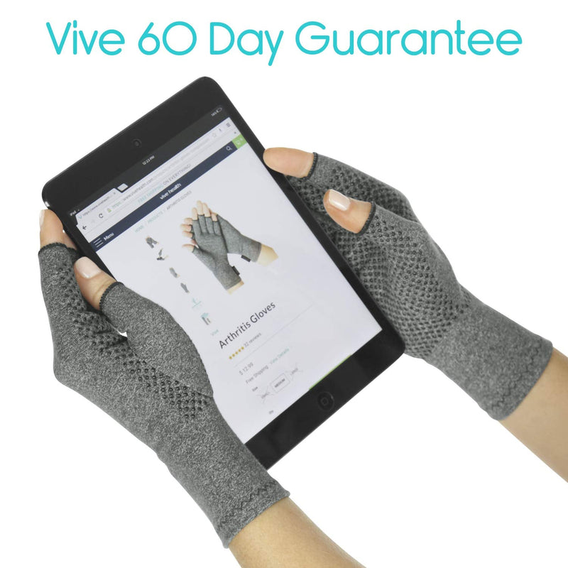Vive Arthritis Gloves with Grips - Men & Women Textured Fingerless Compression - Open Finger Hand Gloves for Rheumatoid and Osteoarthritis - Arthritic Joint Pain Relief for Computer Typing (Large) Large (1 Pair)