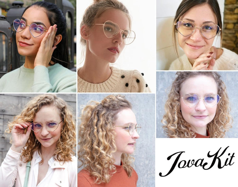 JOVAKIT Heart Shaped Blue Light Blocking Glasses for Women Fashion Vintage Lovely Style Metal Frame Eyeglasses 04 Black 54 Millimeters