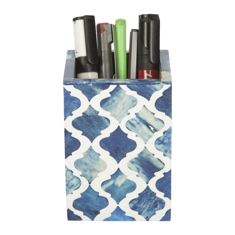 Handicrafts Home Pen Holders Organizers - Pencil Holders and Organizers for Desk - Moroccan Blue 3x4x3 Inch