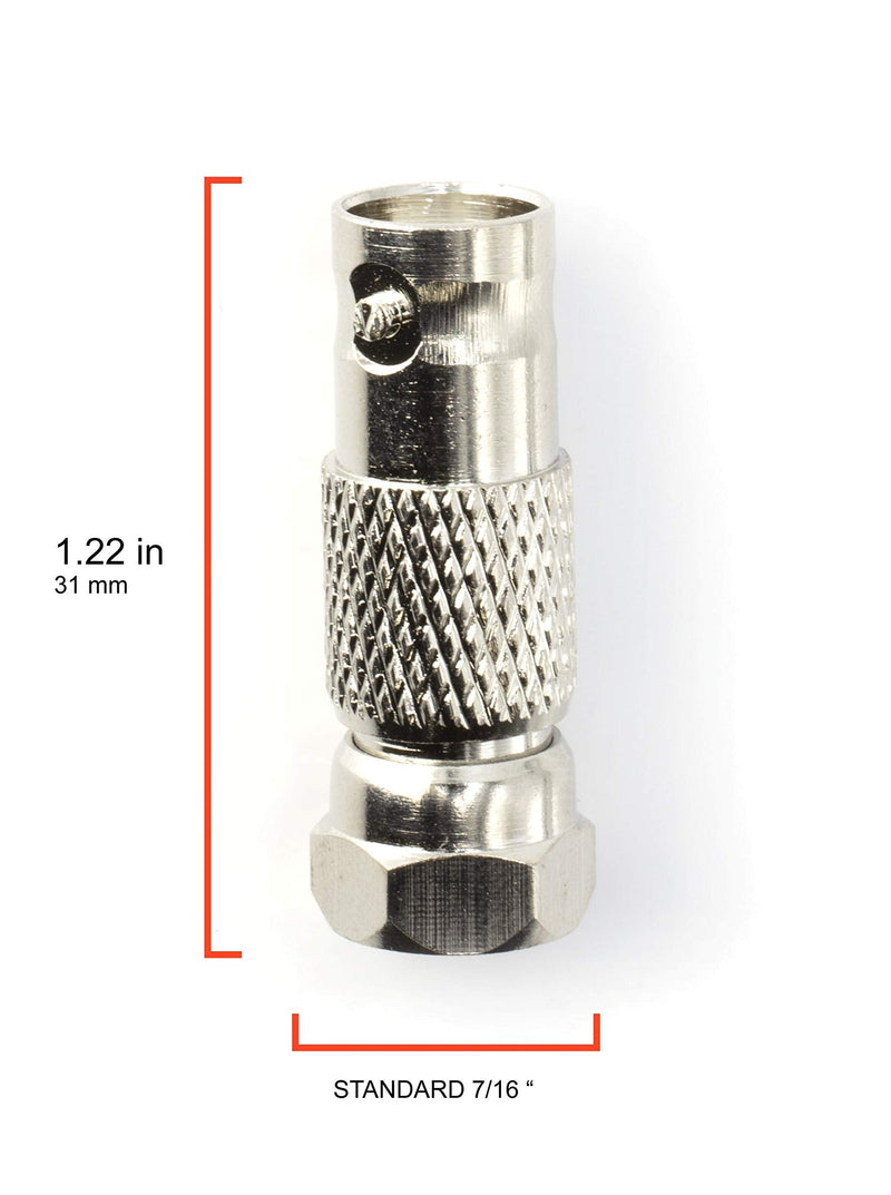 RF (F81) and BNC Coaxial Adapter - BNC Female to Male F81 (F-Pin) Connector, Adapter, Coupler, and Converter - for RG11, RG6, RG59, RG58, SDI, HD SDI, CCTV - 4 Pack Silver BNC Female