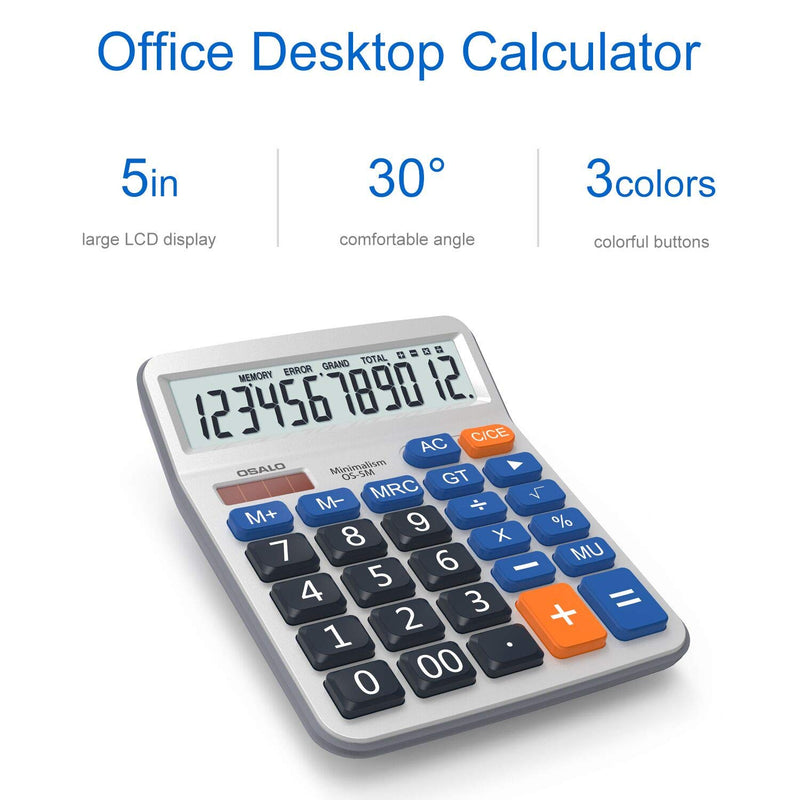 Pendancy Large LCD Display Button Electronic 12 Digits Desktop Minimalist Calculator(5M-2pcs) 5M-2pcs)