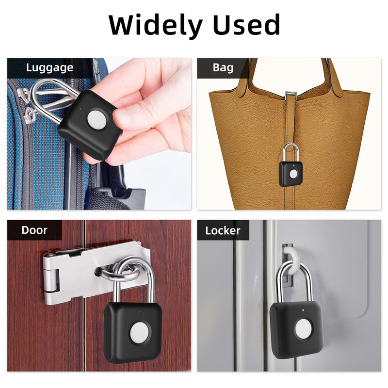 Fingerprint Padlock, Pothunder Smart Padlock with Keyless Biometric, Bluetooth Lock, Biometric Padlock, Suitable for Gym, Sports, Bike, School, Locker and Storage(P8BF-Black) Black