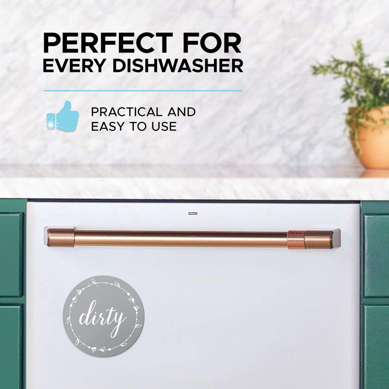 Dishwasher Magnet Clean Dirty Sign: Works on Stainless Steel Non Magnetic Dish Washers - 3.15" - Includes Magnetic Piece with Adhesive - Farmhouse Kitchen Accessories Decor, Apartment Necessities White