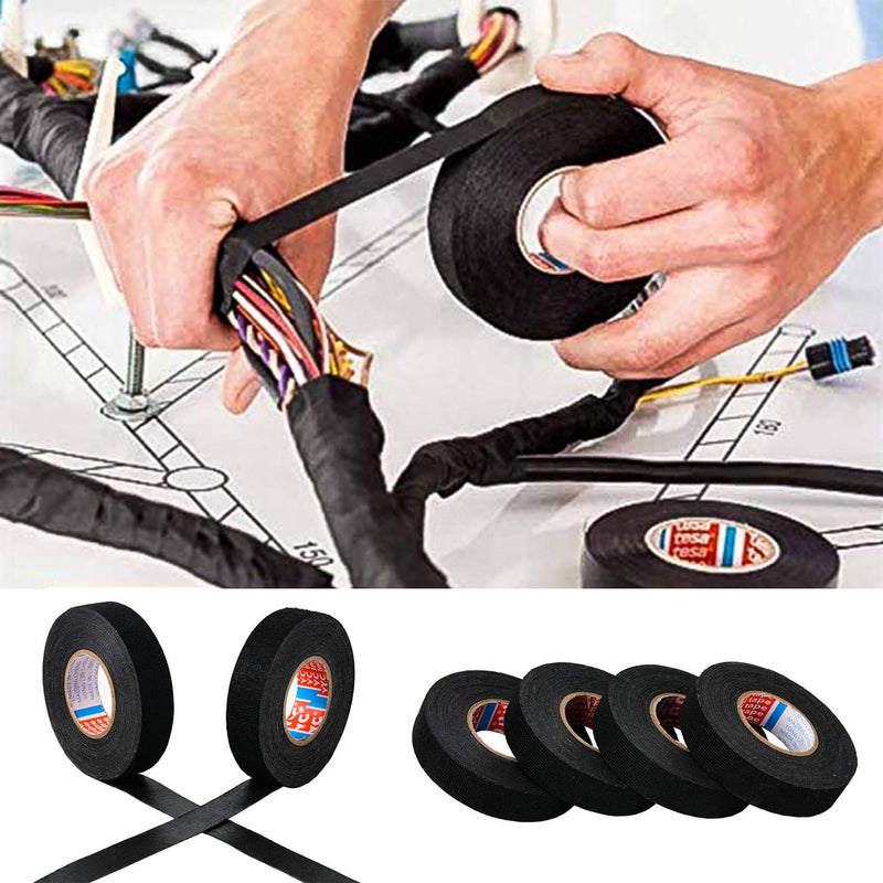 HSTECH 2 Rolls Width 1in Wire Loom Harness Tape, Speaker Wiring Harness Cloth Tape, Black Adhesive Fabric Tape, for Automobile Electrical Wire harnessing Noise Dampening Heat Proof （15mm X 15m） Width:15mm (2 Rolls)