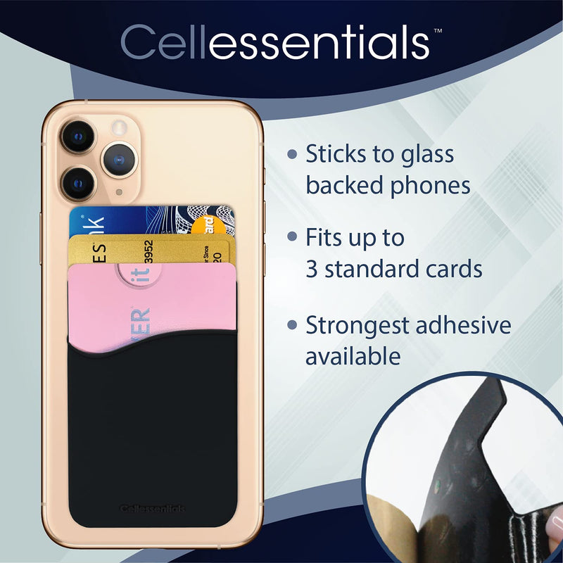 USA Merchant | Cellessentials Card Holder for Back of Phone - Silicone Stick on Cell Phone Wallet for Credit Card, ID, Business Card - iPhone, Android and Most Smartphones - 3 Pack (Black,Pink,Grey) Black, Grey & Pink