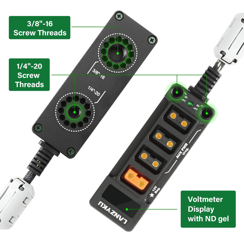 12V Regulated P-Tap D-Tap Splitter for ARRI|RED|Sony|Teradek |Smallhd|DJI|TILTA |SmallRig|V-Mount|Gold-Mount，1/4"-20 Screw Threads, Voltmeter Magic Arm-Braided Kevlar Cable 17.7 inches