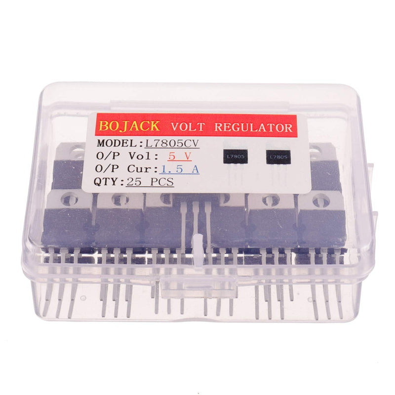 BOJACK IC L7805CV Voltage Regulator Output 5 V 1.5 A Integrated Circuits L7805 Linear Positive Voltage Regulators TO-220(Pack of 25 pcs)