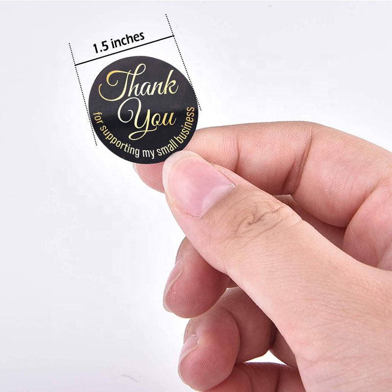 1000 pcs 1.5 inch Thank You Stickers Roll Round Labels for Small Business in Black Gold Foil Font for Shopping Bag Gift Wrap, Mailer, Bakeries, Craft, Greeting Cards, Flower Bouquets, Box, Online shop