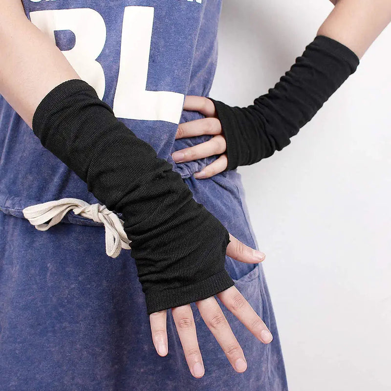 unisex Long Fingerless Gloves for Women Arm Warmers Knit Thumbhole Stretchy Gloves 3pairs（black/Darkgray/Black-gray）