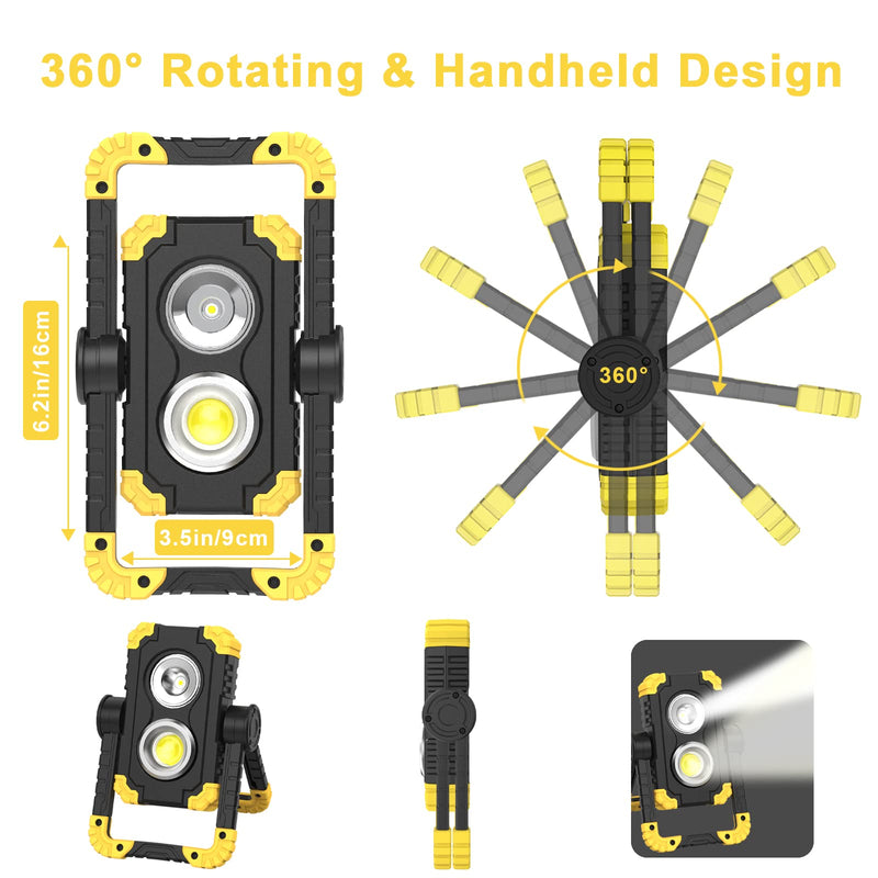 Samyoung 3000 Lumen Work Light, 30W Rechargeable Work Light, 360° Rotating LED Work Light IP65 Waterproof Mechanic Light for Job Site Car Repairing Construction Site Large