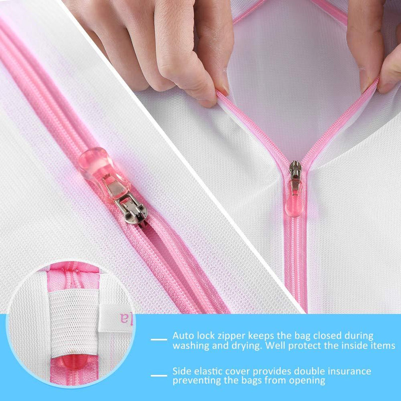 GOGOODA 4 Pcs Laundry Bag for Bras, Bra Washer Protector, Bra Lingerie Wash Bag with AUTO Lock Design Zipper (Pink) 4 Set-4 bra bags(8*6.5 in)