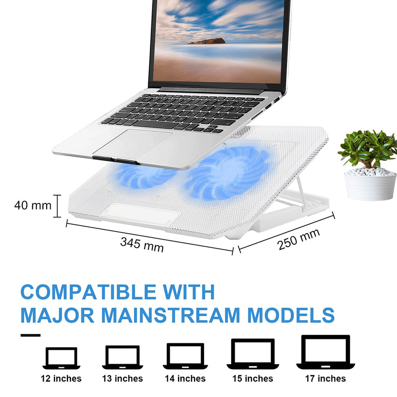 Laptop Cooling pad Laptop Cooler Stand Laptop Fan Cooling pad for 11-15.6 Inch Gaming Notebooks, 2 Turbine Fans,4 Angle Adjustable Laptop Cooling Stand (White) White