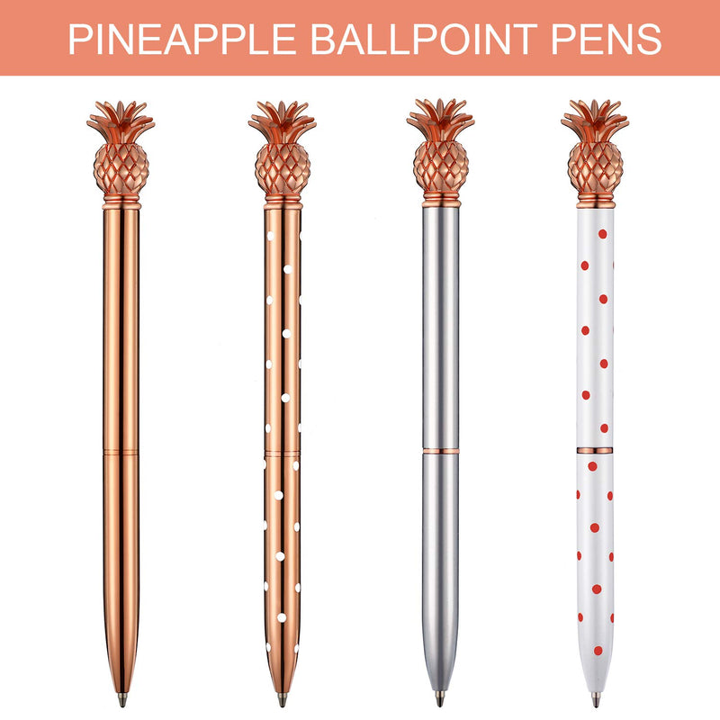 Pineapple Pens Metal Ballpoint Pens Rose Gold Pens for School Office Supplies, 1.0 mm, Black Ink (8 Pieces) 8