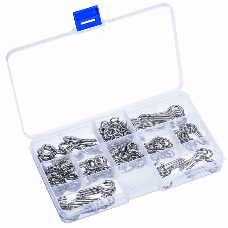 Bememo Screw Hooks and Screw Eyes Kit, Assortment Size Ceiling Hooks Cup Hooks and Eye Bolts, 150 Pieces (Silver) Silver