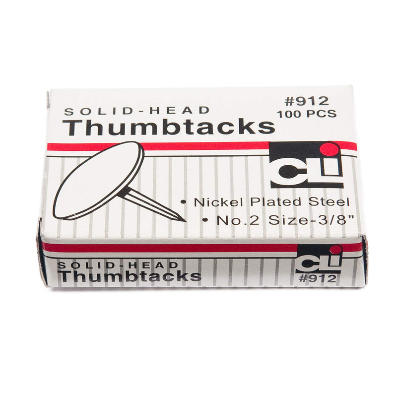 Charles Leonard Thumb Tacks, Nickel Plated Solid Head, 3/8 Inch Head, 100-Pack (912)