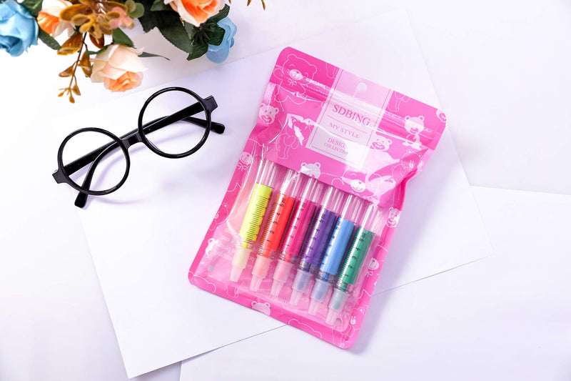 SDBING 6pc Syringe Highlighter Pens with 6 Colors Christmas gift