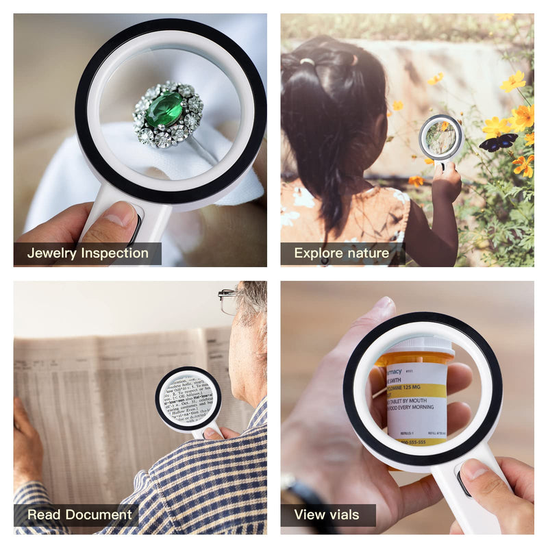 Magnifying Glass with Light, 30X Handheld Magnifying Glass, 12 LED Illuminated Lighted Magnifier for Low Vision Seniors Reading, Macular Degeneration, Soldering, Inspection, Coins, Jewelry, Exploring