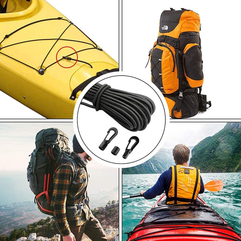 GEUNTECH 1/4" Elastic Bungee Shock Cord - Kayak Stretch String Rope with Bungee Shock Cord Hook Suitable for Kayaks Boat Camping Accessories, Exercise, Fitness and Outdoor Enthusiasts 10 Feet rope + 4 Hooks