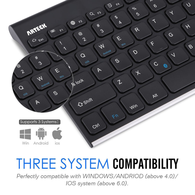 Bluetooth Keyboard, Arteck Stainless Steel Universal Portable Wireless Bluetooth Keyboard for iOS iPad 10.2-inch, Air, Pro, Mini, Android, Windows Tablets PC Smartphone Built in Rechargeable Battery