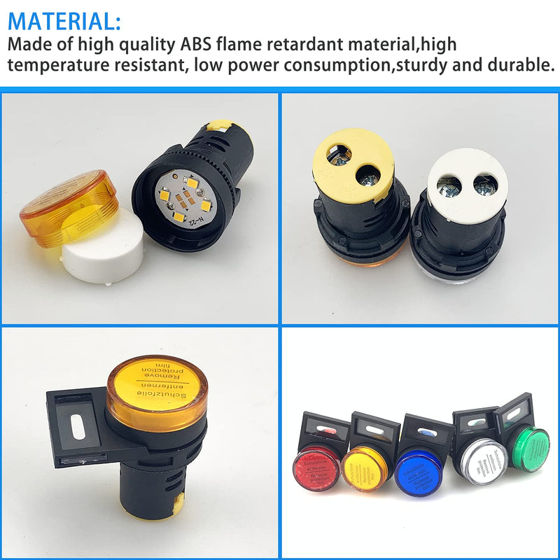 12pcs AC 220V indicator lights LED power indicator with 12pcs characters, red/blue/yellow/green/white, flush panel mount 7/8" 22mm