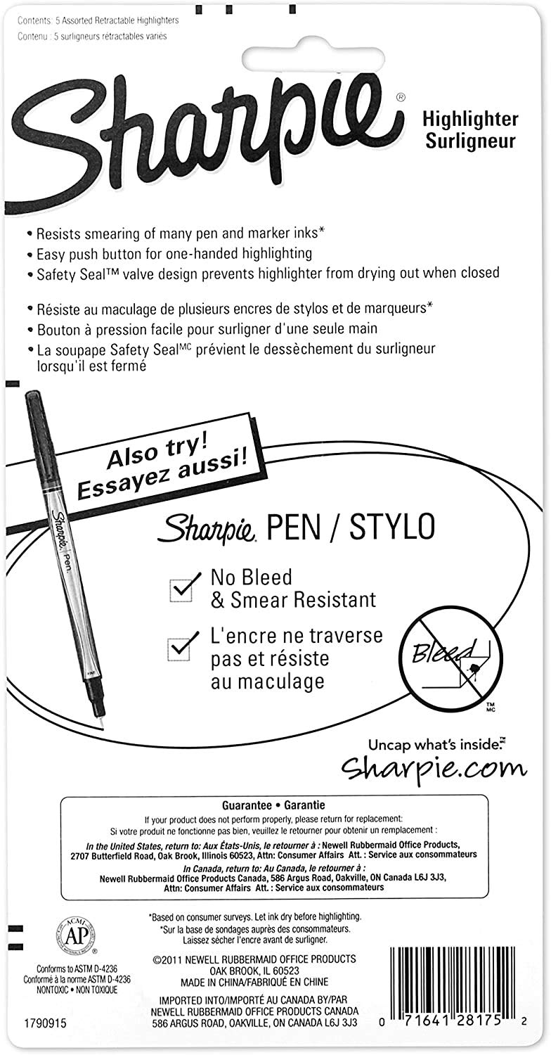 Sharpie Accent Retractable Assorted 5 Pack 5-Count