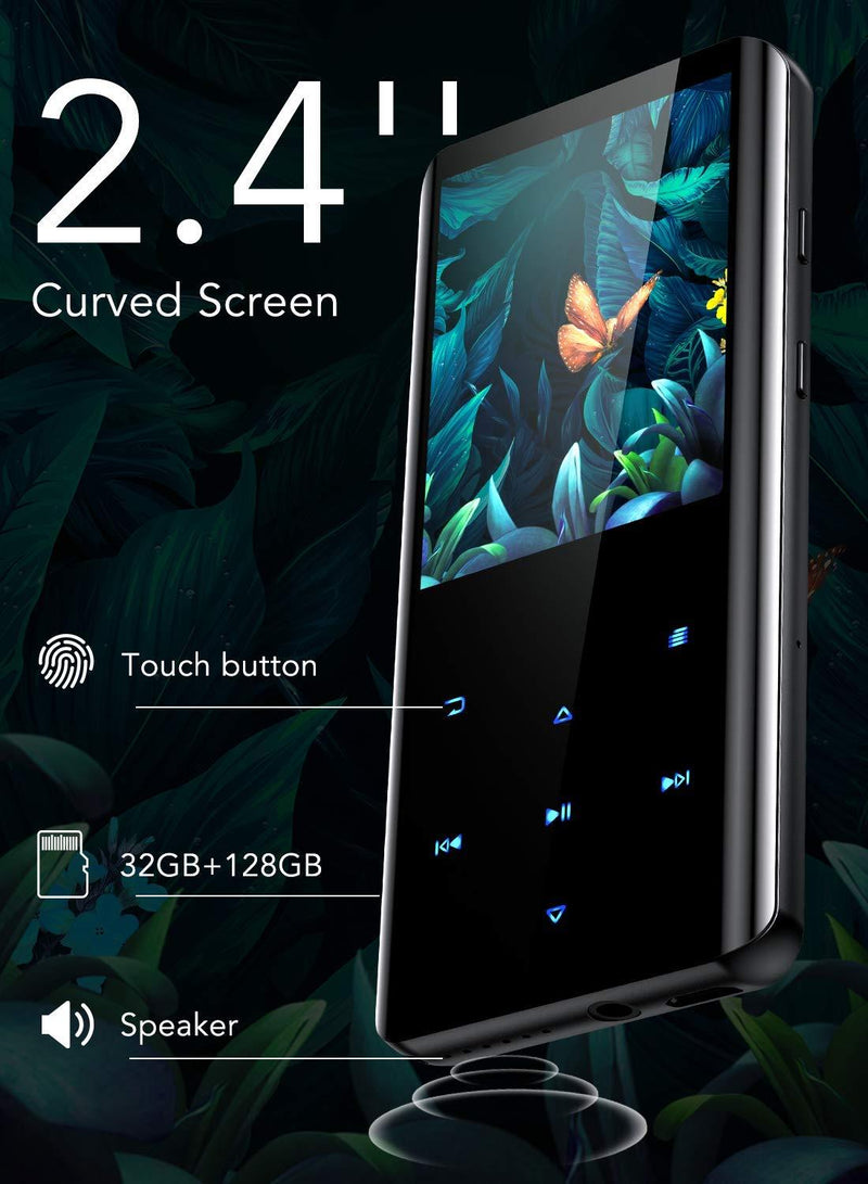 32GB MP3 Player with Bluetooth 5.0, AGPTEK 2.4" Curved Screen Portable Music Player with Speaker Lossless Sound with FM Radio, Voice Recorder, Supports up to 128GB, Black