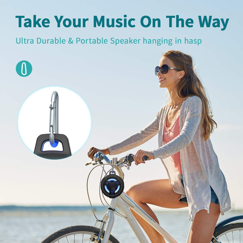 EBODA Bluetooth Shower Speaker, Waterproof Portable Bluetooth Speakers, IP67 Waterproof Wireless Speaker with LED Light, Floating, 2000mAh, True Wireless Stereo for Kayak, Pool, Beach, Bike -Black Black