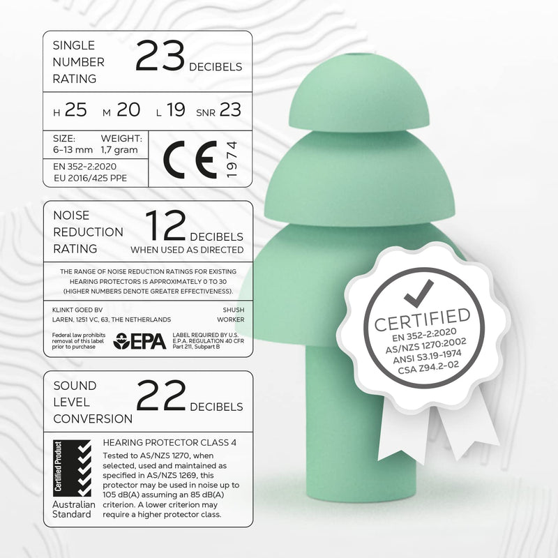 Work Ear Plugs - Shush Worker - Reusable Filter - Prevent Occupational Hearing Loss - High Performance Hearing Protection with Ceramic Filter - for All Ear Sizes