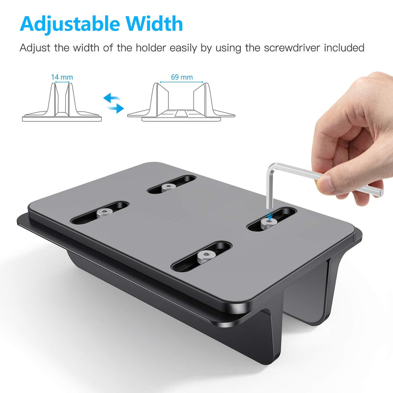 Vertical Laptop Stand Holder, OMOTON Desktop Aluminum MacBook Stand with Adjustable Dock Size, Fits All MacBook, Surface, Chromebook and Gaming Laptops (Up to 17.3 inches), Black