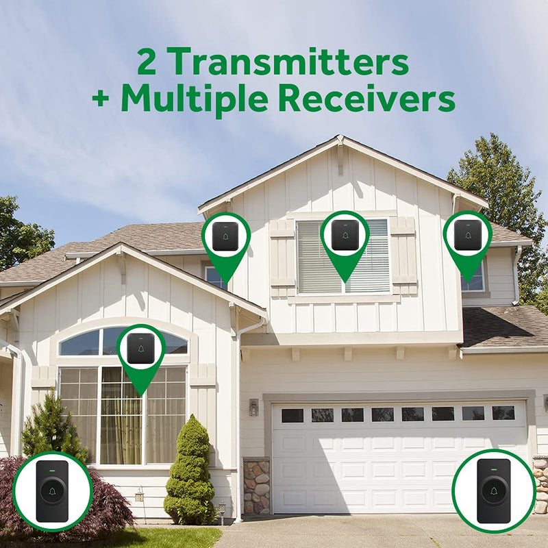 Wireless Door Bell, AVANTEK CB-21 Mini Waterproof Wireless Doorbell Operating at Over 1000 Feet, 2 Remote Buttons Can Have Different Tones, 52 Melodies, CD Quality Sound and LED Flash Black