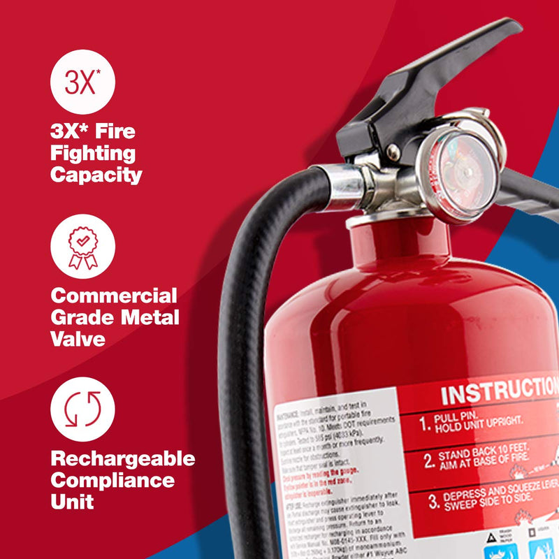 First Alert PRO5 Rechargeable Heavy Duty Plus Fire Extinguisher UL Rated 3-A:40-B:C, Red & First Aid Only 298 Piece All-Purpose First Aid Kit (FAO-442) 1 Pack Pro5 5 Pound Extinguisher + First Aid Kit