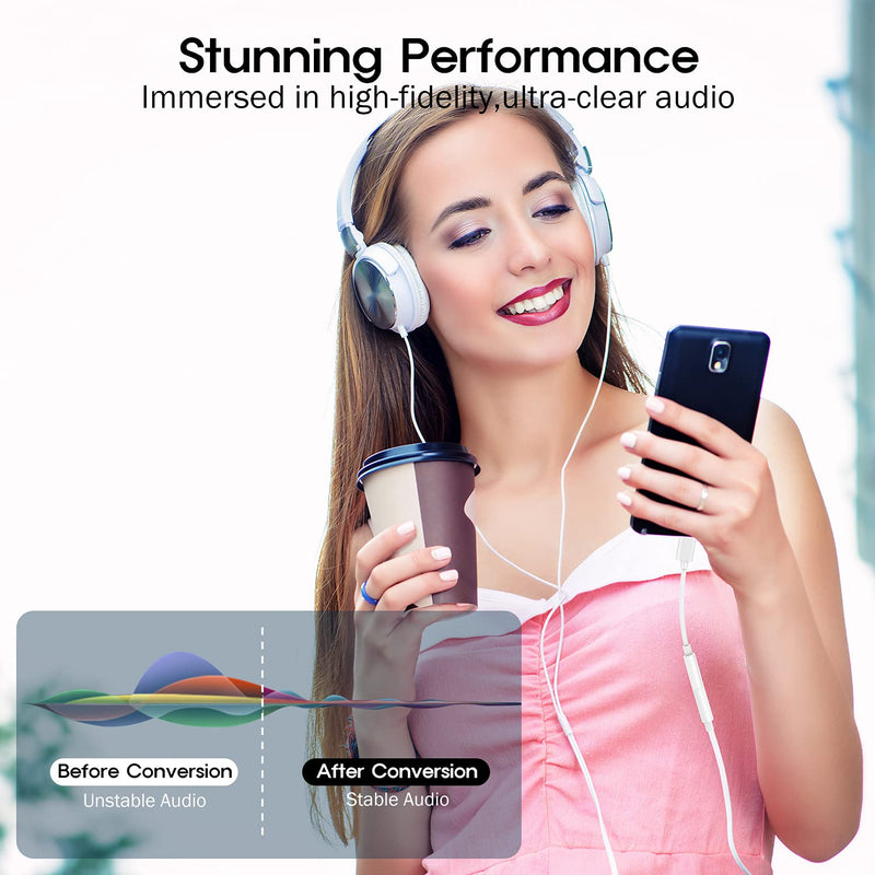 USB C Digital to 3.5 mm Female Headphone Jack Adapter, Type C Aux Audio Dongle Converter for iPad Pro 11" 12.9" 2018/2020/Google Pixel/5 4 3 2/ XL/Samsung S21 S20 Ultra Z Flip S20+ Note 20 S10 S9 Plus USB-C Adapter - White