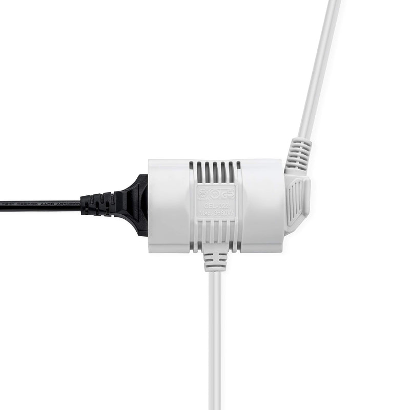MutecPower 5 meter extension cable with 2-way Schuko double sockets - angled EU extension IP20 protective contact plugs and couplings - up to 250V 50Hz 16A - 5m white, male-female