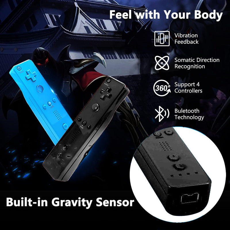 Yosikr Wireless Remote Controller for Wii Wii U - Black and Blue 2 Packs