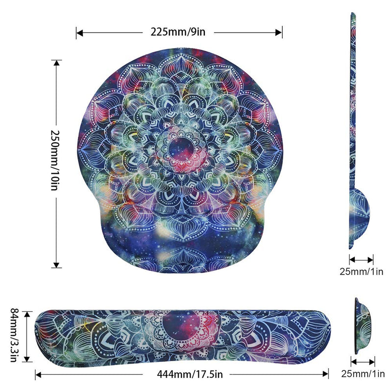 iVeze Keyboard Wrist Rest Pad and Mouse pad with Wrist Rest Support Set, Non Slip Rubber Base Wrist Support Mousepad with Ergonomic Comfy Gel Memory Foam for Home Office Efficient Working（Mandala Art) Mandala Arts