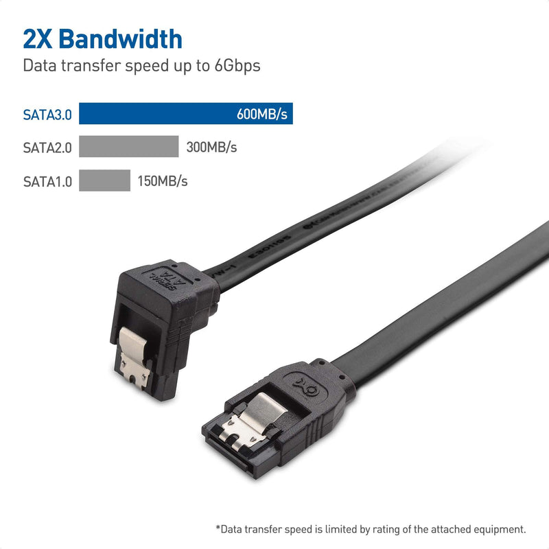 Cable Matters 3-Pack 90 Degree Right Angle SATA III 6.0 Gbps SATA Cable (SATA 3 Cable) Black - 18 Inches