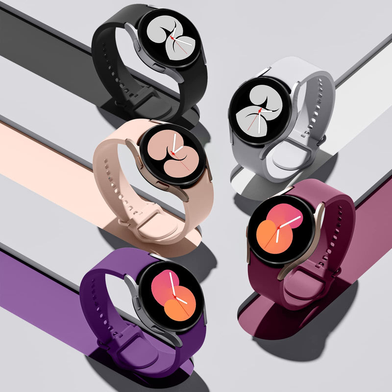 Lerobo Compatible for Samsung Galaxy Watch 4 Band/Galaxy Watch 5 Band 40mm 44mm/Galaxy Watch 5 Pro Band 45mm/Samsung Watch 4 Bands Classic 46mm 42mm, No gap Replacment Sport Strap Women Men, 5 Pack Black/Gray/Purple/Wine/Pink Sand