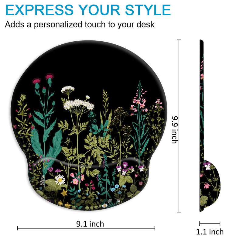 Ergonomic Mouse Pad with Wrist Support Gel [30% Larger], iDonzon Cute Soft Wrist Rest Pad with Non-Slip Rubber Base, Easy Typing & Pain Relief - Garden Flowers