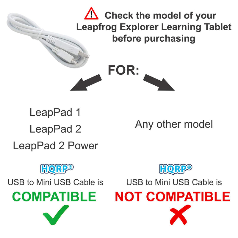HQRP USB to Mini USB Cable (White) Works with Leapfrog LeapPad1 / LeapPad 1 ; LeapPad2 / LeapPad 2 Power ; LeapPad2 / LeapPad 2 Explorer Kids' Explorer Learning Tablet